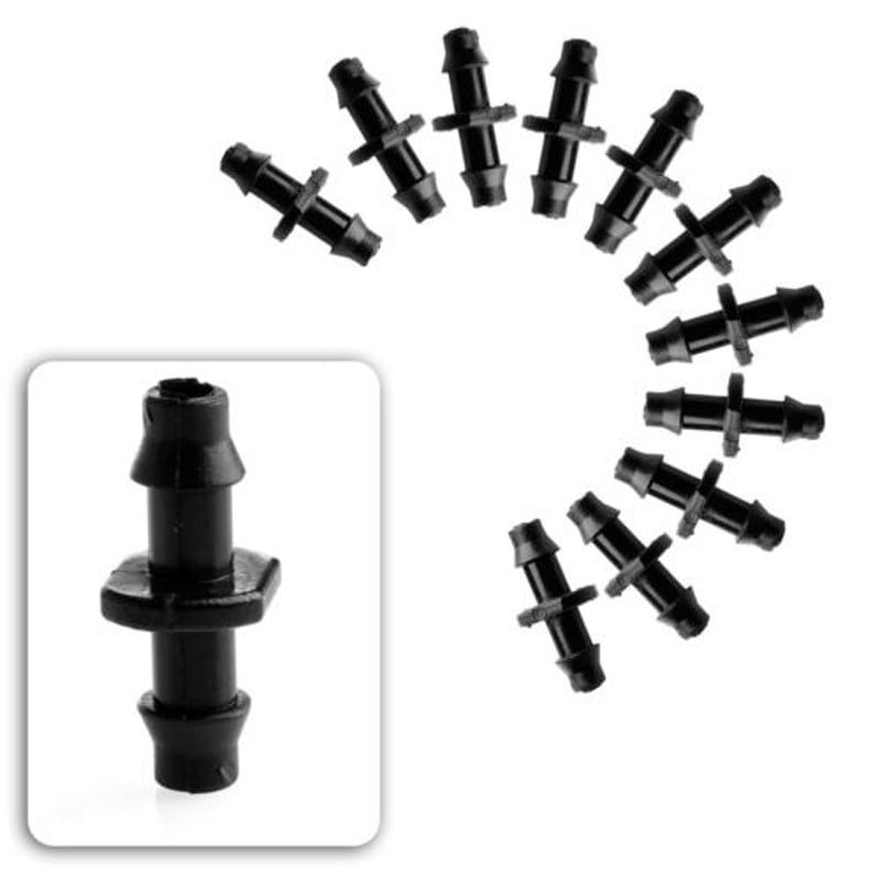 Black 100 Pieces 1/4 Inch Straight Barbed Connectors Fitting Drip Irrigation Set 