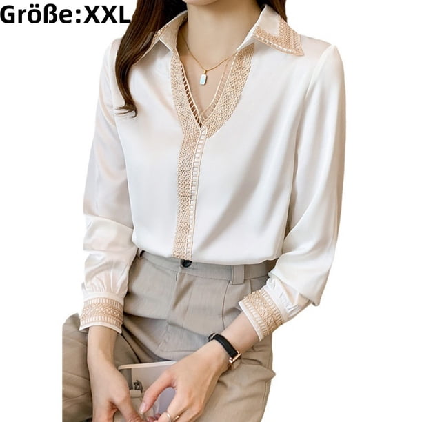Camisas de manga larga, camisas de gasa lisas, escote en pico