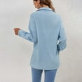 thumbnail image 6 of AXXD Blue Basic Going Out Tops for Women Summer 2024 Lapel Solid Color Trendy Casual Loose Fitting Long Sleeved Shirt, 6 of 8