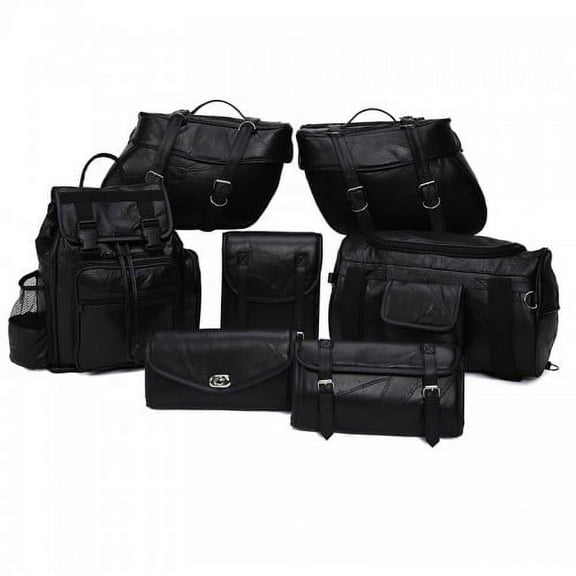 Motorcycle Bags - Luggage Set - All genuine Leather - Fits Any US Bike - Extra Storage Pockets Featuring Rugged Stitching - Set of 9 Pieces