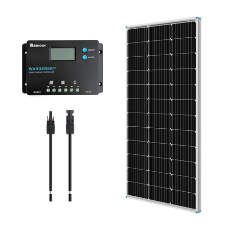 Renogy 100W 12V Monocrystalline Solar Bundle Kit With Wanderer 10A Charge Controller