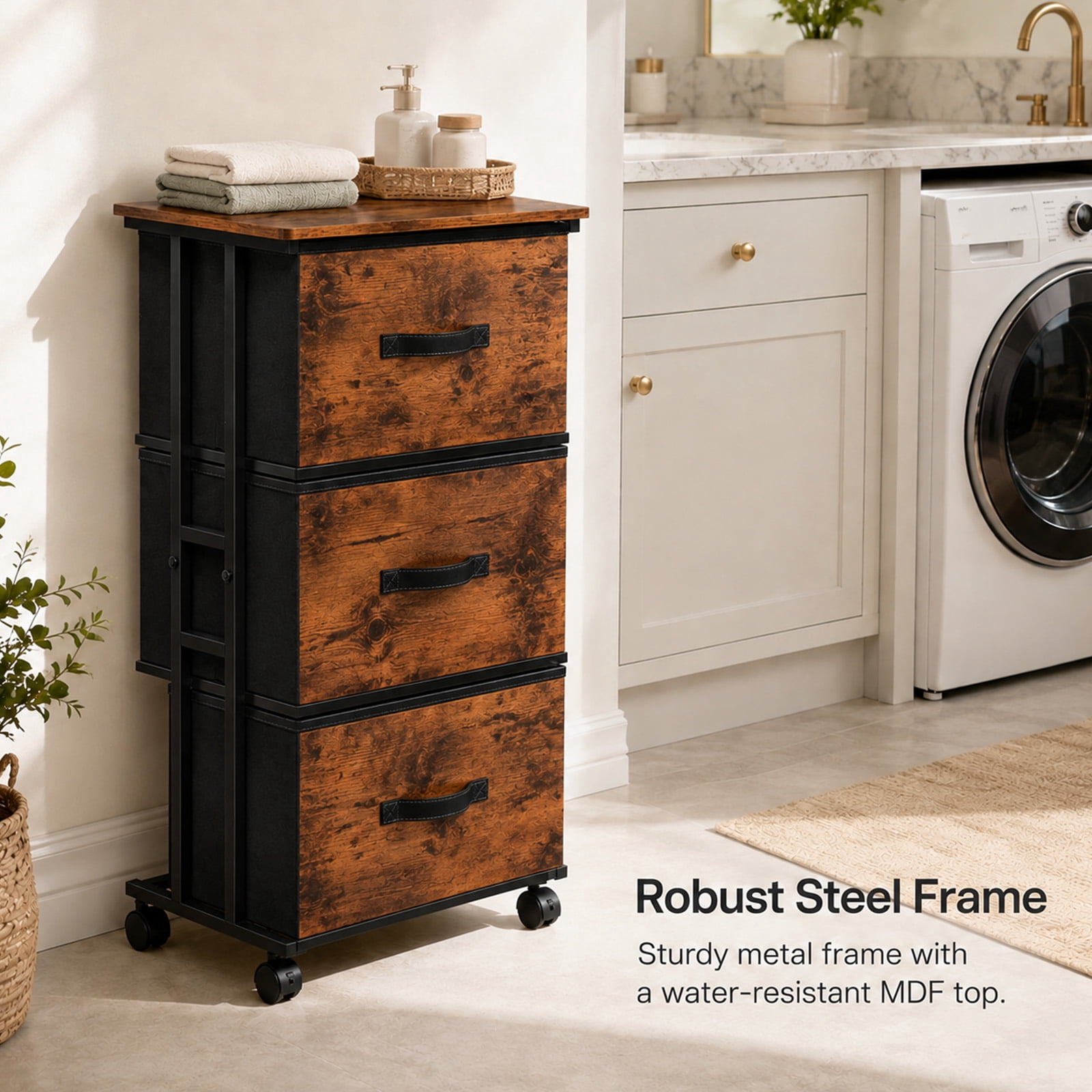 Alvantor Fabric Dresser 3 Drawer Storage Chest, Rolling Storage Tower, Vertical Storage Unit for Bedroom, Closet, Office