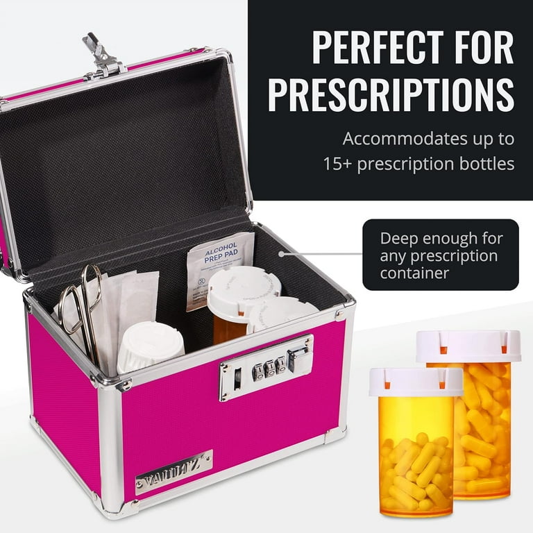 Vaultz Locking Storage Box, Pink, 0.33 Cu Ft, Key-less Tumbler