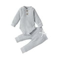 thumbnail image 3 of Gelikeya Baby Boy Girl Clothes 0-3 Months Light Gray Ribbed Knitted Cotton Long Sleeve Romper Pants 2PC Solid Color Fall Winter Outfits, 3 of 10