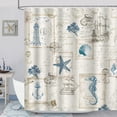 thumbnail image 2 of Nautical Coastal Shower Curtain 72 x 72 Inch Vintage Sailboat Compass Lighthouse Anchor Ocean Beach Seahorse Seashell Starfish Shower Curtains for Bathroom Decor, with 12 Hooks, 2 of 6