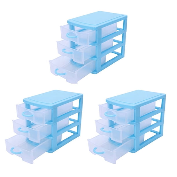 3X Mini Caja de Almacenamiento de Plástico Tipo Cajón TranslúCido (Azul 3