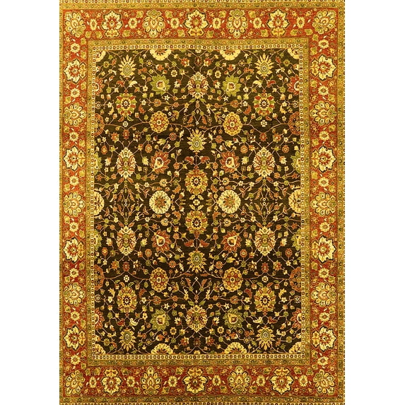 Ahgly Company Indoor Rectangle Oriental Yellow Industrial Area Rugs, 7' x 10'