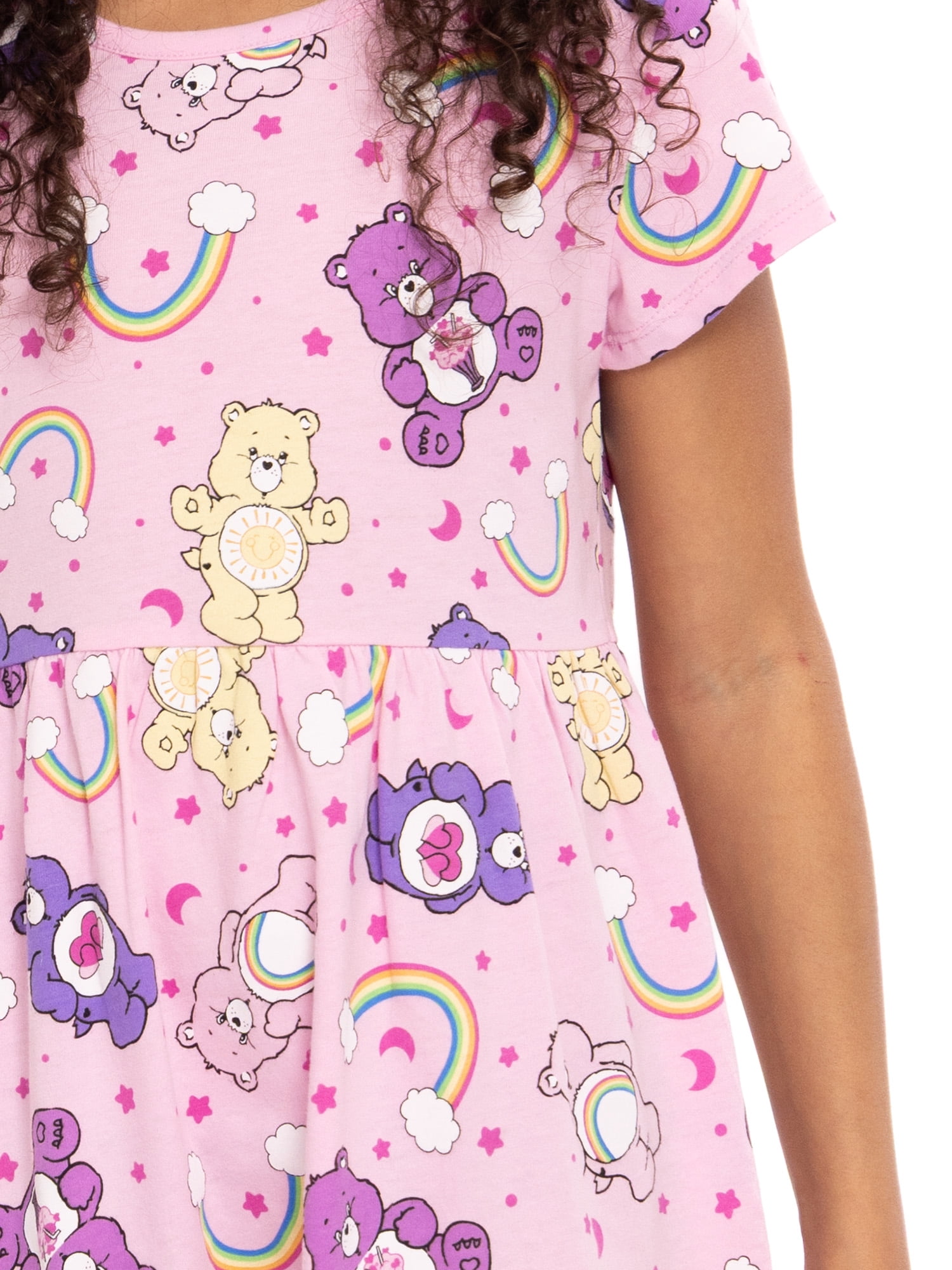Care Bears Girls Allover Print Dress with Short Sleeves, Sizes 4-12