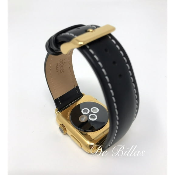 24K Gold 42MM Iwatch, Series 1 with deBeer Black Leather Band