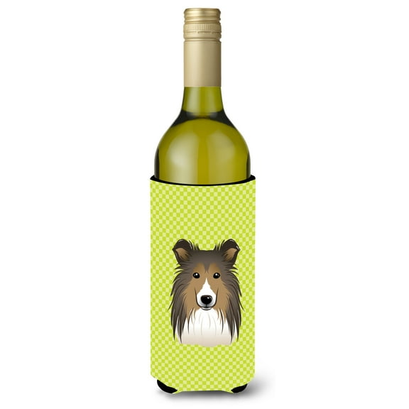 Caroline's Treasures BB1304LITERK Checkerboard Lime Green Sheltie Wine Bottle Hugger, Wine Bottle, multicolor