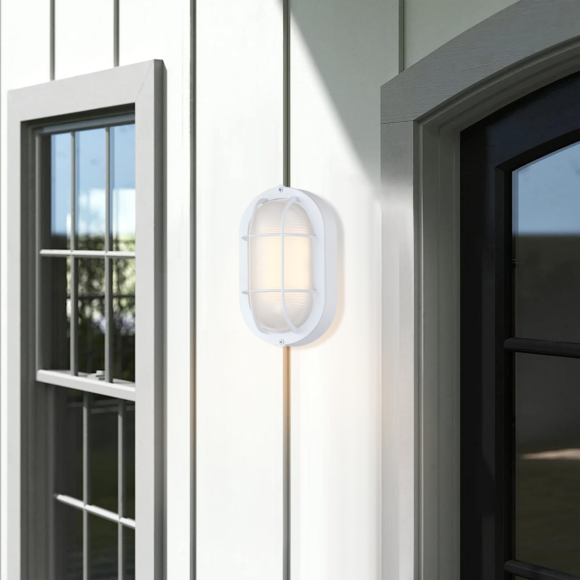 Industrial LED Outdoor Light Fixture Wall Mount with Ellipse Frosted Glass Shade, Dimmable, 3000K, 500 Lumens