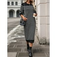 thumbnail image 4 of Long Sweater Dress for Women Loose Knitwear Striped Long Dresses Stylish Autumn and Winter Outfits, 4 of 9