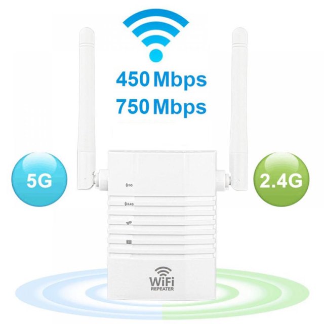 Extensor de rango WiFi DABOOM - Repetidor WiFi de 450/750 Mbps, amplificador de señal inalámbrico, extensor WiFi de banda dual de 2,4/5 GHz con puerto Ethernet, configuración sencilla