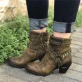 thumbnail image 2 of asdoklhq Womens Casual Shoes,Women Shoes Breathable Chunky High Heels Retro Zipper Short Boots, 2 of 5