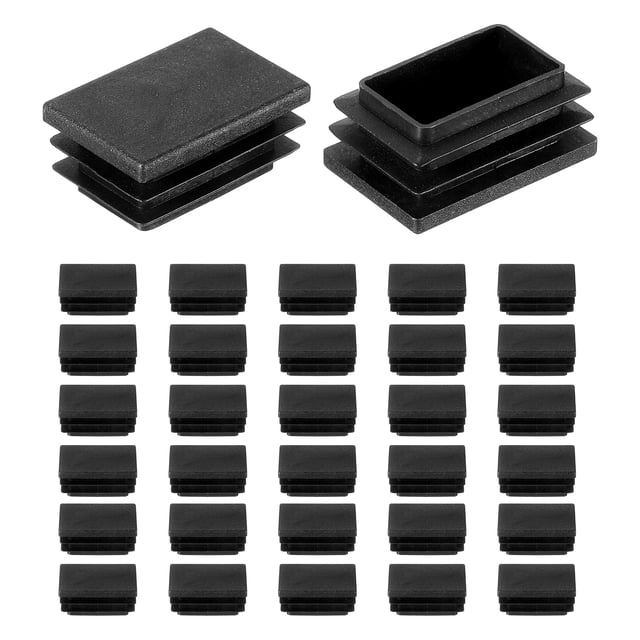 Uxcell 32 Pcs 1 1/2 x 1 Pulgada Tapones de Extremo Rectangulares para Postes de Tubo Metálico, Patas de Silla, Mesas, Estanterías, Negro