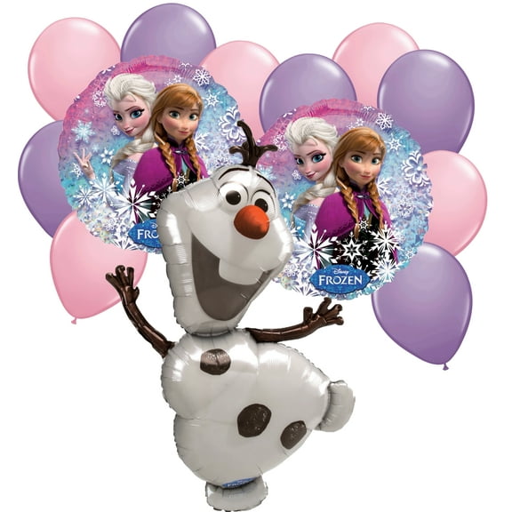 13 pc Disney Frozen Party Balloons: Jumbo Olaf , Elsa Anna Round, 5 Pink 5 Purple Latex