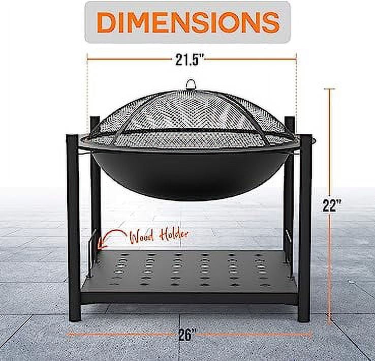 SereneLife  2-in-1 Steel BBQ Grill 26" Portable Outdoor Wood Burning Fire Pit