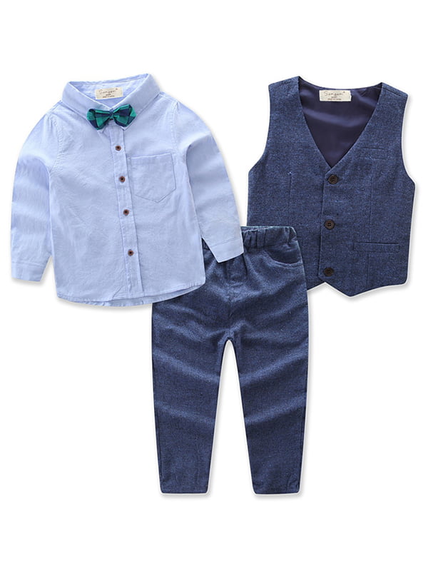 Gentleman Toddler Baby Boys Tops Shirt Waistcoat Pants Formal Suit Outfits Set 