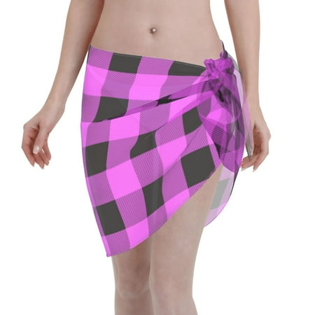 Ocsxa Purple Black Buffalo Plaid Print Sarong Coverups For Women Bathing Suit Wrap Swimsuit Skirt Beach Bikini Cover Up Swimwear