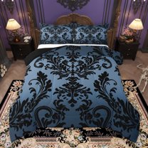 Manfei Hippie Western Damask Full Size Comforter Sets, Western Mandala Fashion Bedding Comforter Set, Retro Blue Tribal Theme Reversible Bedding Sets, Luxury Bedroom Decor, 3 Pieces