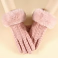 thumbnail image 3 of UTSJKR Faux Fur Full Finger Gloves Winter Knit Gloves Warm Fluffy Mittens Cable Knit Casual Solid Color Glove for Women Pink, 3 of 7