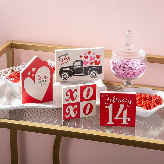 Valentine Tabletop Signs, Home Decor, Valentine's Day, 4 Pieces