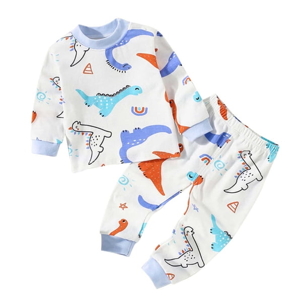 Odeerbi 1-8 Años Niños Niñas Algodón Pijamas Manga Larga Tops Pantalones Conjunto Suave Impresión Dinosaurio Sleepwear Loose Two-Piece Pajama Sets