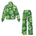thumbnail image 5 of SCRAWLGOD St. Patrick's Day Four Leaf Clover Print Beige Green Women 2 Piece Outfits Sweatsuit Oversized Knit Turtleneck Pullover Tops Wide Leg Pants Lounge Set Trendy Soft Athletic Tracksuit, XS, 5 of 7