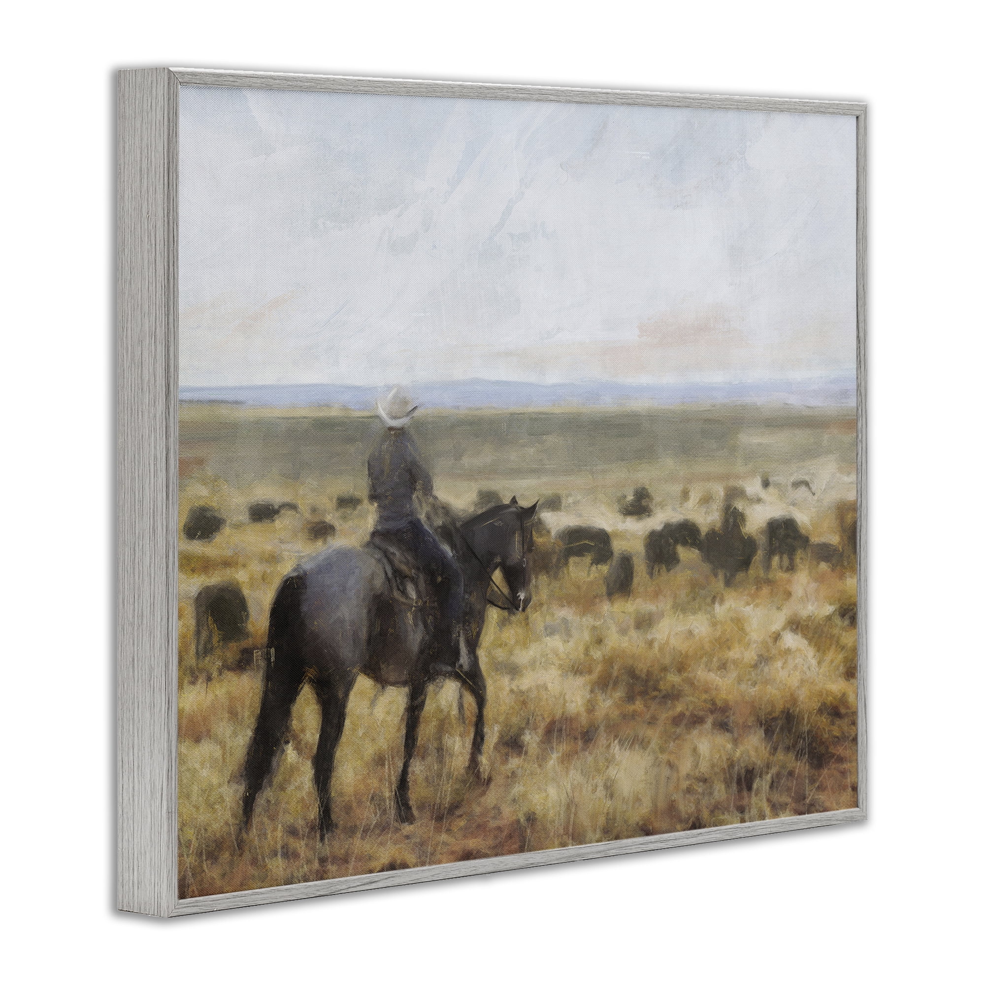 Stupell Industries On The Range Cowboy Landscape Painting Gray Framed Art Print Wall Art, 30 x 24