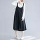thumbnail image 3 of Vestido de delantal de lino de algodón para mujer Correas anchas Bolsillos en el pecho con botones E Abanopi Negro/Medio, 3 of 7