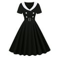 thumbnail image 1 of Robe Vintage à Manches Courtes pour Femmes Style Audrey Hepburn Années 1950 Rétro Rockabilly Ceinturée Cocktail Swing Tea Party, 1 of 5