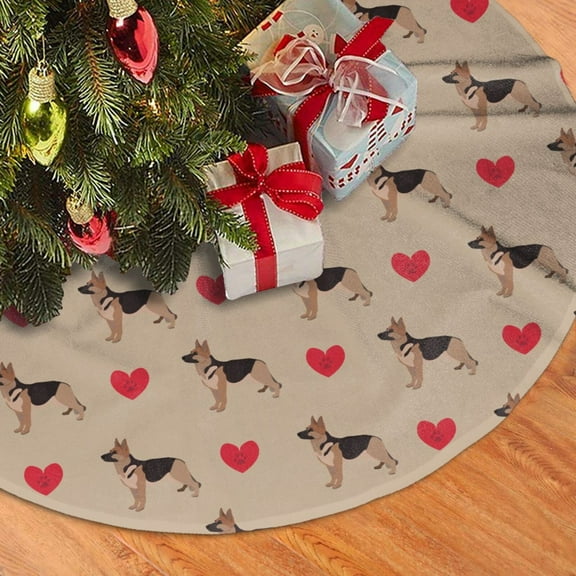 Christmas Tree Skirt, Cute German Shepherd Dog Love Soft Plush Christmas Tree Decorations Indoor, Tree Skirts Mat for New Year Halloween Holiday Christmas Party Decor 30"