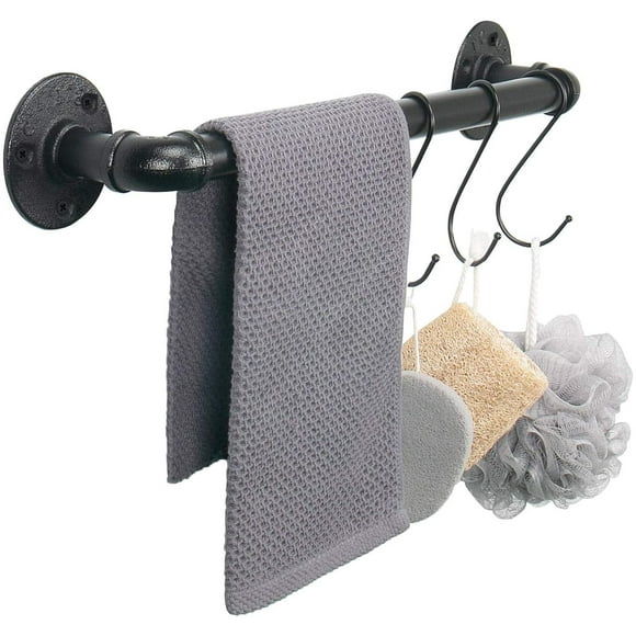Jeasor Toallero de tubo industrial, toallero, resistente, montado en la pared, rústico, soporte para toallas de baño para baño (negro, 16.0 in)