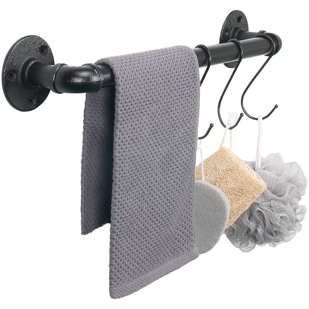 Jeasor Toallero de tubo industrial, toallero, resistente, montado en la pared, rústico, soporte para toallas de baño para baño (negro, 16.0 in)