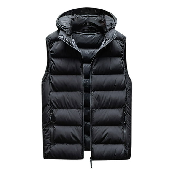 Oplxuo Men's Hooded Puffer Vest Winter Warm Quilted Sleeveless Padded Down Outerwear Jackets with Pockets