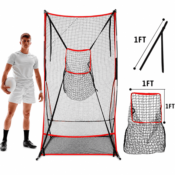 Galileo 2-in-1 Football Kicking & Throwing Net 6x3ft, Portable Field Goal Practice Net with Two Detachable Targets for QB Drills