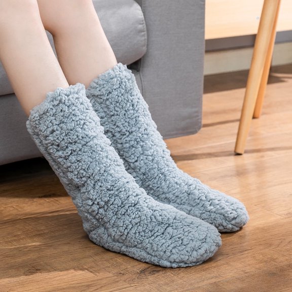 Fewfanhot Women's Fuzzy Double-Layer Thickening Long Slippers Winter Socks - Solid Color,Indoor Shoes,Socks for Indoor and Outdoor