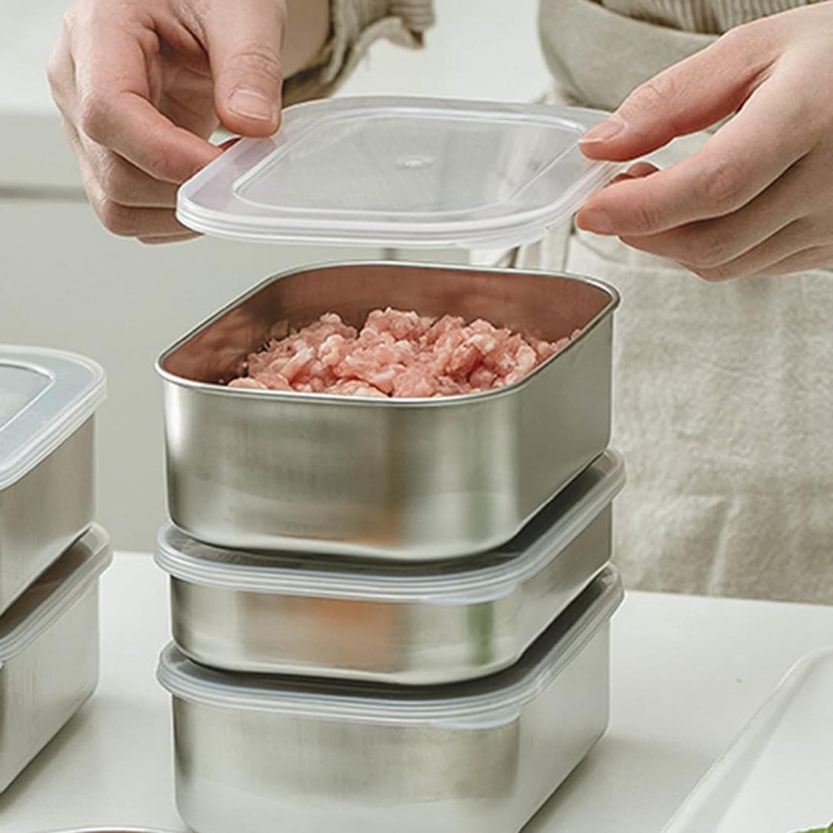 6X Stainless Steel Containers for Food Storage,Food Storage Bento Box Container,Leak Proof Silicone Lid Dishwasher Safe