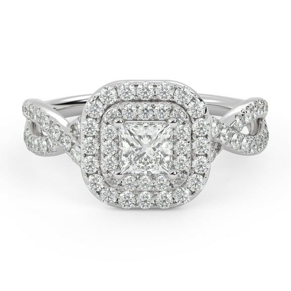 AFFY Infinity Double Halo Solitaire Engagement Ring for Women, IGI Certified 1.00 Carat (ctw) Princess And Round Lab Grown Diamond Ring In 14K Solid White Gold F-G, VS-SI Quality Ring Size-4