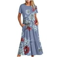 thumbnail image 1 of Pisexur Robes d'Été pour Femmes Col Rond Robe Fluide Plissée Tendance Manches Courtes Mode avec Poche Plage Été Évasée Imprimé Floral 2024 Robes, 1 of 4