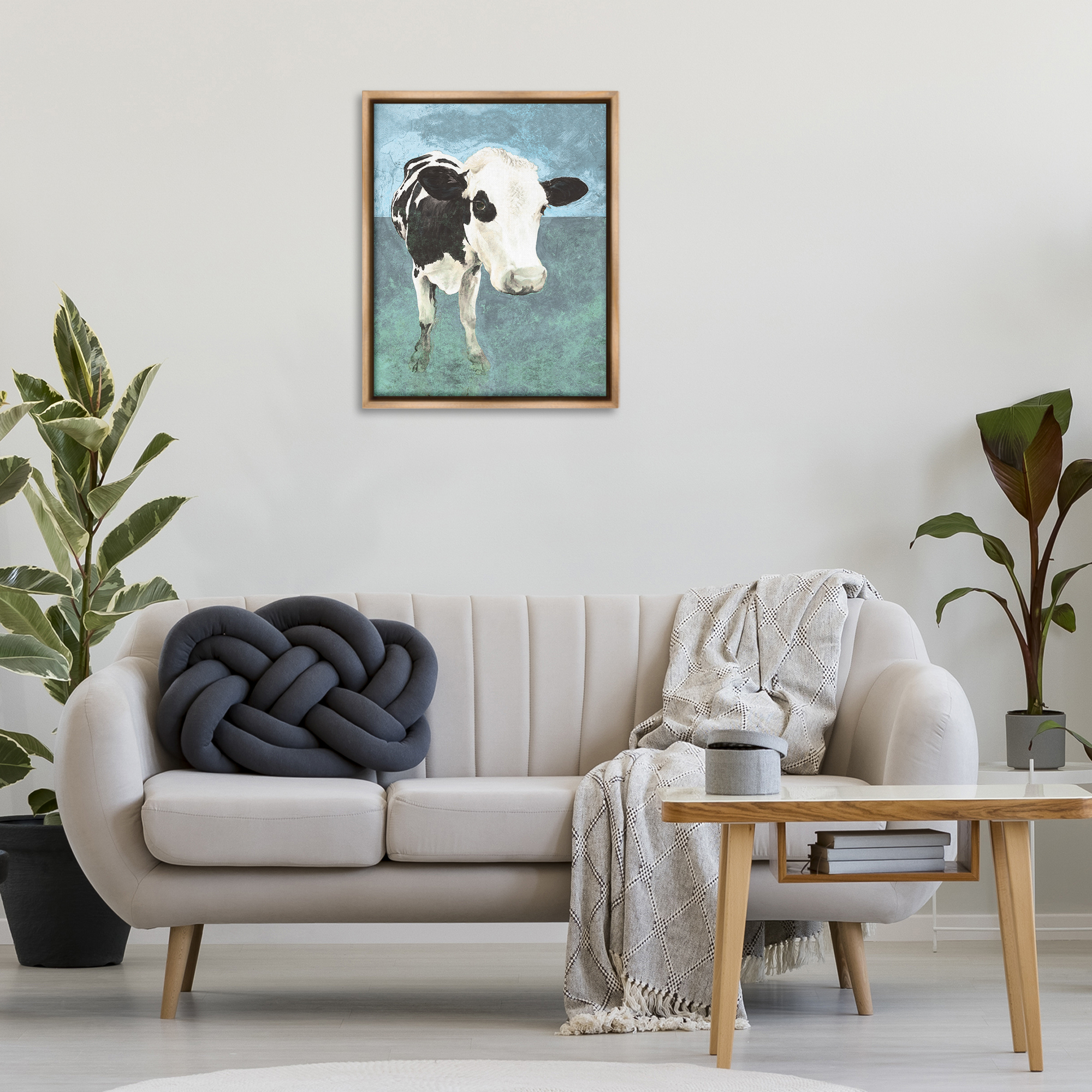 Stupell Industries Simple Farmhouse Cow Animals & Insects Painting Brown Floater Framed Canvas Art Print Wall Art, 25 x 31