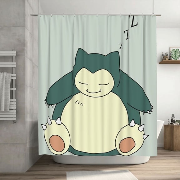 Snorlax Shower Curtain Cartoon Art Bath Shower Curtains with 12 Hooks, Waterproof Washable Polyester Bathroom Home Decor Set 72x72 Inch, Plastic