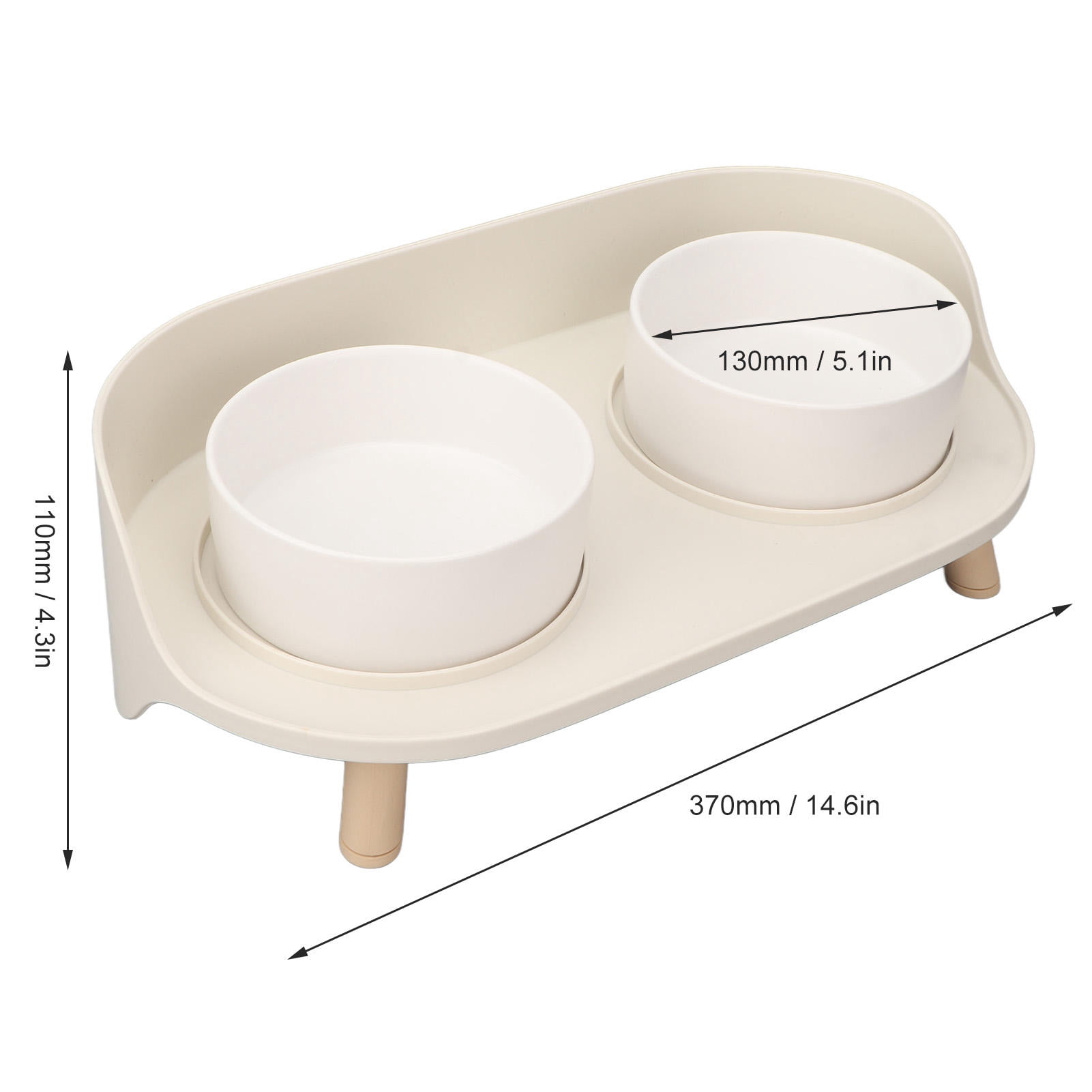 BOKYAN Ceramic Raised Cat & Dog Bowls – Anti‑Slip, Double‑Bowl, Cervical Spine Support, Spill‑Proof, Easy to Clean – White