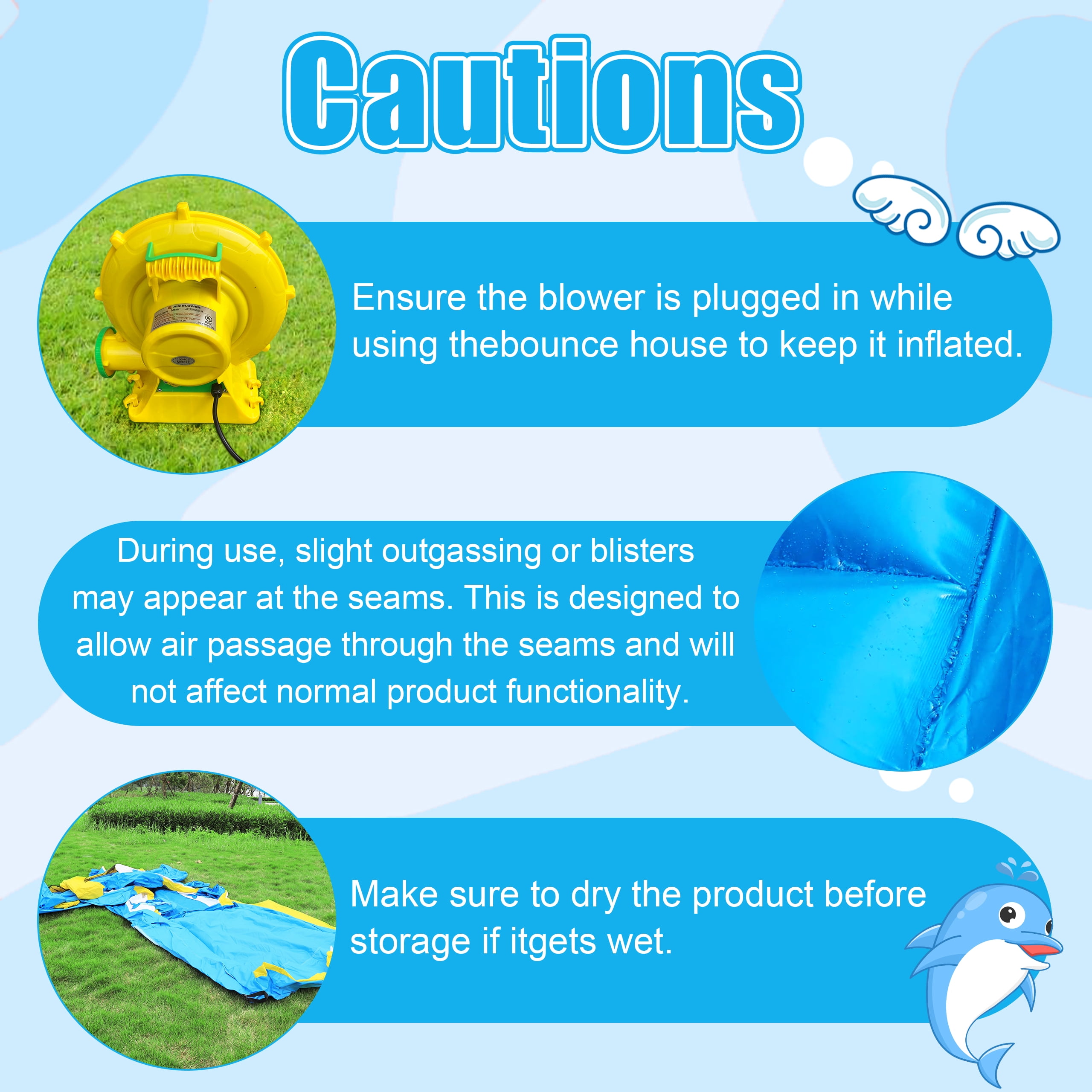 Inflatable Water Slide: 4 in 1 Bounce House Water Park Dolphin Style for Kids - Climbing Wall Splash Pool Water Cannon - 370W Blower - Wet & Dry Indoor Outdoor Backyard Birthday Party