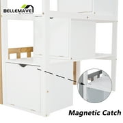 Bellemave Twin over Twin Bunk Beds with Storage Stairs,Guardrail, Window and Roof, Twin Bunk Bed House Bunk Bed/Low Bunk Bed(Natural)