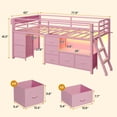thumbnail image 7 of Afuhokles Low Loft Bed Twin Size with 7 Storage Drawers, Bookcase and LED Lights, Metal Loft Bed, Pink, 7 of 7