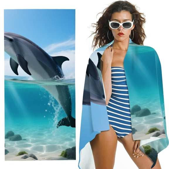 RKSupls Blue Dolphin Oversized Microfiber Beach Towel - Machine Washable Ultra-Soft Microfiber, for Bathroom, beach, Soft Super Absorbent- 30x60 in