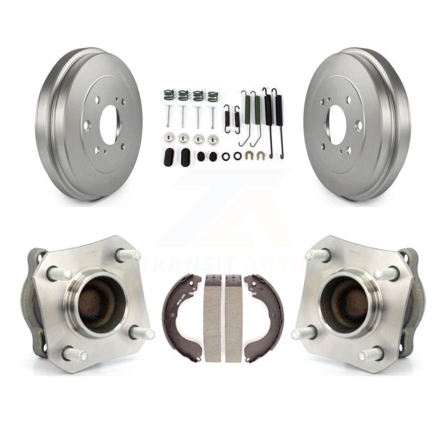 Transit Auto Rear Coated Brake Drum Shoe Hardware and Wheel Hub Bearing Assembly Kit for Car Nissan Sentra - Left Right Side (Driver Passenger) K7D-100042