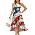 thumbnail image 3 of Women's 4th of July Patriotic Dress, Women Elegant Ruffled Zipper Dress, Sexy Independence Day American Flag Printed, Sleeveless Round Neck Maxi Design ,Khaki S, 3 of 4