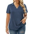 thumbnail image 2 of Plus Size Shirts for Women 5X Cute Short Sleeve Collared Tees Loose Fit Casual V Neck Polo Tops Navy Blue, 2 of 6